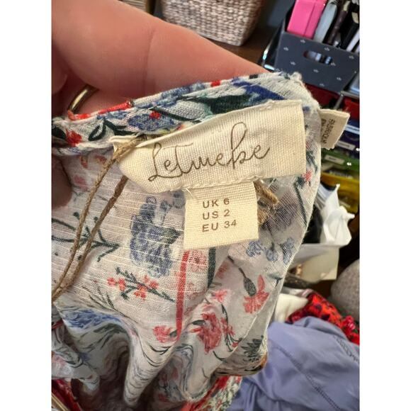 Anthropologie Let Me Be White Red Floral Airy Swiss Dot Cotton Top 2 NWT - Picture 6 of 8